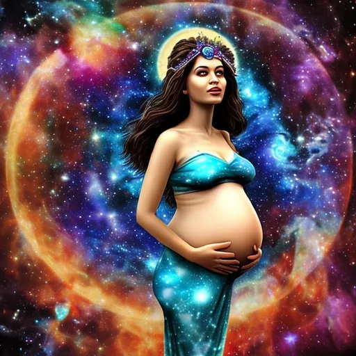 Prompt: 
 pregnant cosmic goddess
