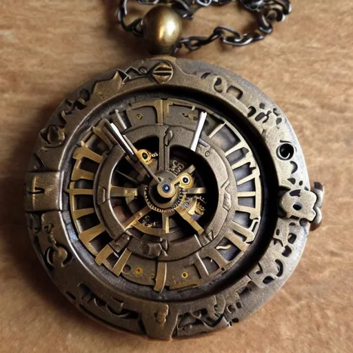 Prompt: Clockwork Amulet, dungeons and dragons item