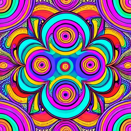 Prompt: Lisa Frank style illustration of trippy psychedelic pattern background, outlined