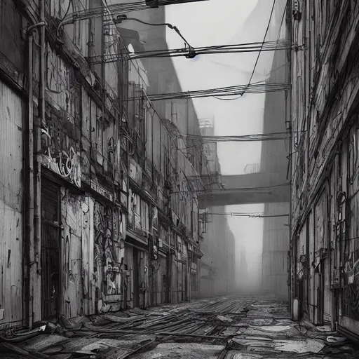 Prompt: charcoal drawing of an Urban graffiti-covered wall with industrial elements such as pipes, valves, and exposed wiring, captured in an urban industrial art style,  vintage filters, retro vibes, soft focus, faded colors, digital illustration, foggy ambiance, mysterious lighting, dark tones, gothic aesthetic, hauntingly beautiful, trending on art platforms, art by dark fantasy artist.