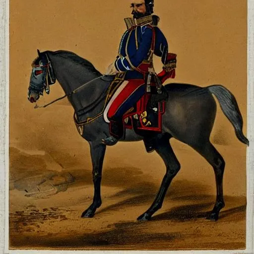 Prompt: hungarian hussar on horseback, with straight nose, blue eyes and moustache
armed
Alexander II regiment
1830


