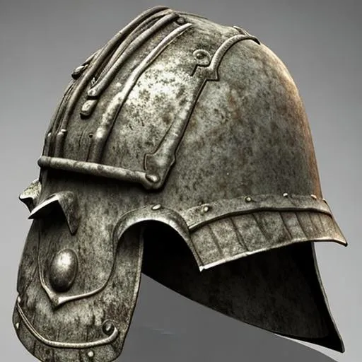 Prompt: Ancient warrior's helmet worn in battle