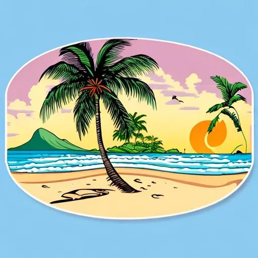 Striped Palm Tree Beach Scene Sticker