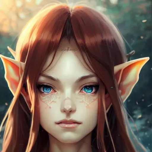 Prompt: Closeup face portrait of an elf, smooth soft skin, big dreamy eyes, beautiful intricate colored hair, symmetrical, anime wide eyes, soft lighting, detailed face, by makoto shinkai, stanley artgerm lau, wlop, rossdraws, concept art, digital painting, looking into camera