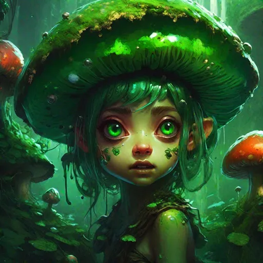 Prompt: "Insanely detailed photograph of an elaborate beautiful green shroom pixie, large detailed eyes, hyperdetailed painting by Ismail Inceoglu Huang Guangjian and Dan Witz CGSociety ZBrush Central fantasy art album cover art 4K 64 megapixels 8K resolution HDR, shiny"