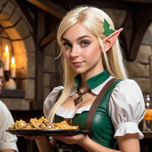 Prompt: Dungeons and dragons shy elf waitress with blonde hair
