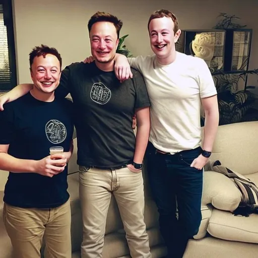 Prompt: Create a image which shows true friendship, the people are elon musk and mark Zuckerberg they looks likes a old friends. 