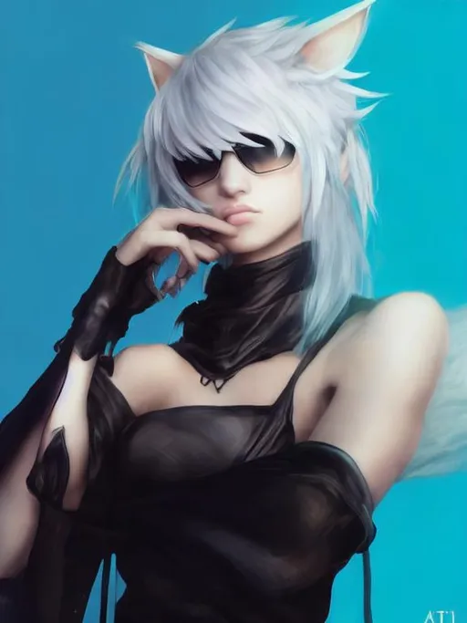 Prompt: Y'shtola from FF14 in a blacked-out high-fashion outfit in the style of Balenciaga. Serious expression. Wearing round-lensed shades.
Head and shoulders portrait, 8k resolution concept art portrait by Greg Rutkowski, Artgerm, WLOP, Alphonse Mucha dynamic lighting hyperdetailed intricately detailed Splash art trending on Artstation triadic colors Unreal Engine 5 volumetric lighting.