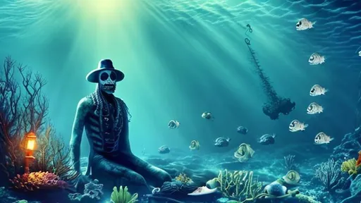 Prompt: Dead man staring to fish, fish know what is life, man know what is death. Under the sea