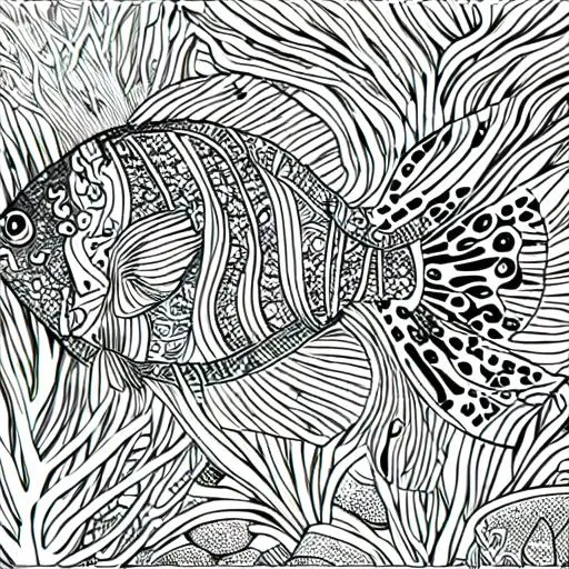 Black and white coloring page of exotic fish | OpenArt