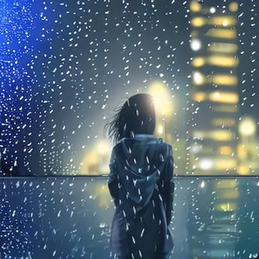 Girl in a futuristic city at night, raining | OpenArt
