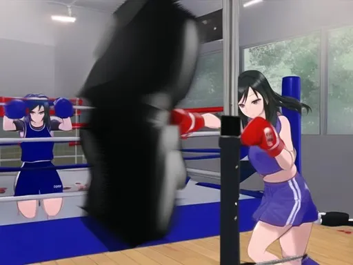 Prompt: Anime girl punching bag training crushing blood