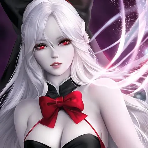 Prompt: one realistic beautiful drow with pale skin, red eyes, and white hair, holding a bow, extra detailed, busty
A ranger from the D&D universe smerking at the camera