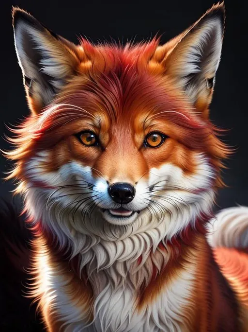Prompt: (8k, masterpiece, oil painting, professional, UHD character, UHD background) Portrait of Vixey, Fox and Hound, close up, mid close up, brilliant glistening red fur, brilliant amber eyes, big sharp 8k eyes, sweetly peacefully smiling, detailed smiling face, (extremely beautiful), (open mouth, uv face, uwu face),  alert, curious, surprised, cute fangs, extremely detailed eyes and face, enchanted snowy garden, vibrant flowers, vivid colors, lively colors, vibrant, high saturation colors, flower wreath, detailed smiling face, highly detailed fur, highly detailed eyes, highly detailed defined face, highly detailed defined furry legs, highly detailed background, full body focus, UHD, HDR, highly detailed, golden ratio, perfect composition, symmetric, 64k, Kentaro Miura, Yuino Chiri, intricate detail, intricately detailed face, intricate facial detail, highly detailed fur, intricately detailed mouth