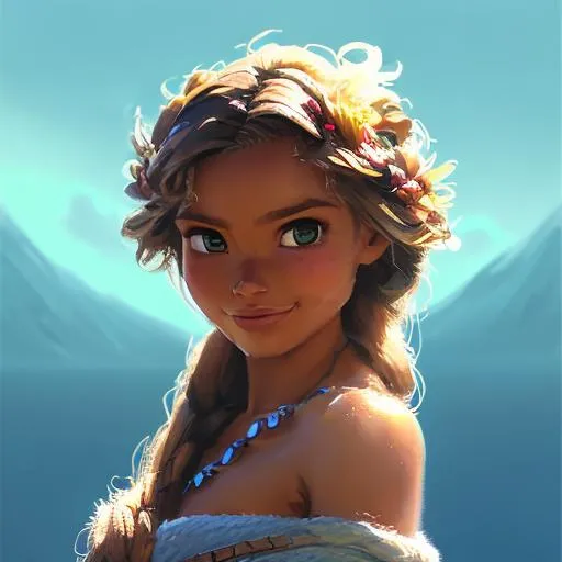 Prompt: Anime Moana, extremely detailed, realistic. Krenz Cushart + loish +gaston bussiere +craig mullins, j. c. leyendecker +Artgerm, oil painting texture oil painting effect Krenz Cushart + loish +gaston bussiere +craig mullins, j. c. leyendecker +Artgerm, oil painting texture.