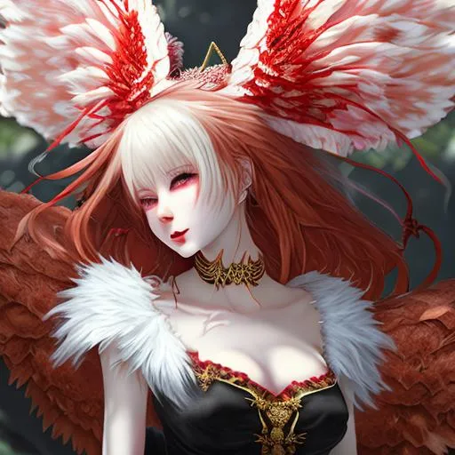 Prompt: gentle smile devout white-red-black divine mane Frilled-spiral horn halo kitsune wear Devout Bead, Fluffly Frilled fur scaly, epic cinematic BG, hyper detail, hyper quality, hyper detail equipment, 8k, Accurate anthro Anatomy, Enchant Color, Dynamic Light