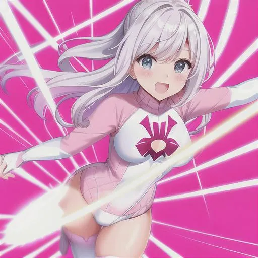 Prompt: Spider-girl, superhero, White and Pink hero costume, white costume with pink sleeves, high-quality, illustration,