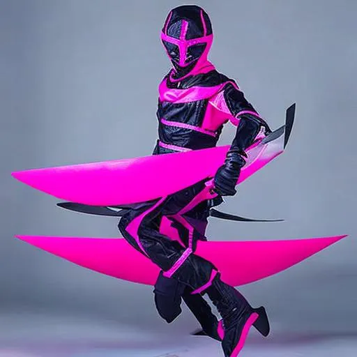 Prompt: Masashi Kishimoto, Mikio Ikemoto art style Pink energy and lighting ninja art style with mask static pink form ninja by Masashi Kishimoto, Mikio Ikemoto