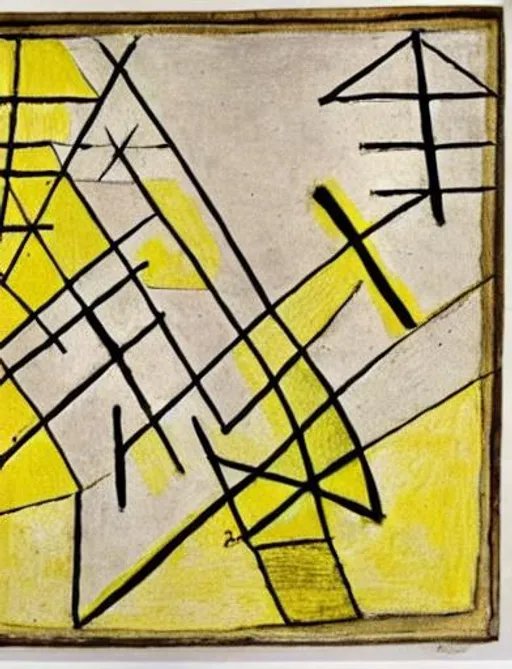 Prompt: paul klee painting sharp lines yellow
