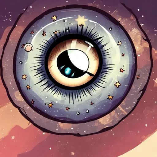 Prompt: beautiful illustrated cartoon eye with stars in the iris