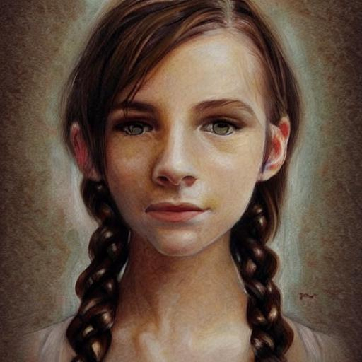 Girl Realistic Brown Hair Green Eyes Braid Life Openart