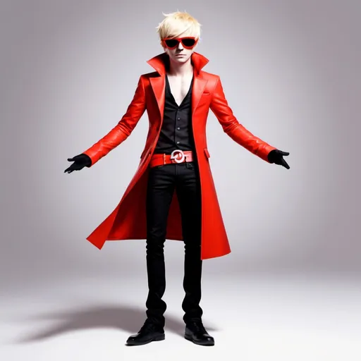 Prompt: Homestuck. Dave Strider.Fullbody view, plain background. Drag makeup, high quality render. Rupaul's drag race. Full view. full body photo, 