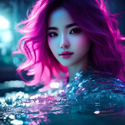 Prompt: river water vibrated with sound frequency, color spectrum, super detailed, photorealistic, dynamic lighting, 8K, beautiful ghotic girl