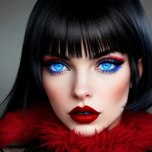 Woman With Black Hair Blue Eyes Red Lips