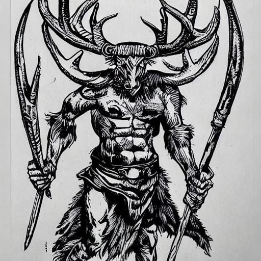 Stag-Headed Minotaur with and axe in the AD&D black... | OpenArt