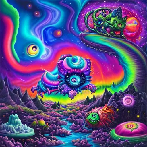 Prompt: oil painting, lisa frank meets cosmic horror, with acute detail and depth by deesdeepthroat 