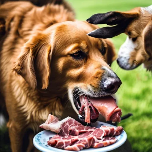 Prompt: A dog is eating meat