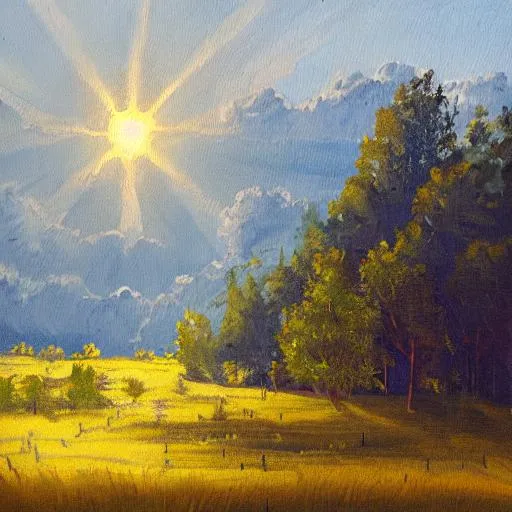 Prompt: sunlight landscape painting
