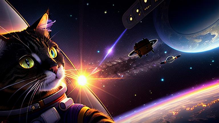 Cat Astronaut, In space, 8K resolution, dynamic ligh...