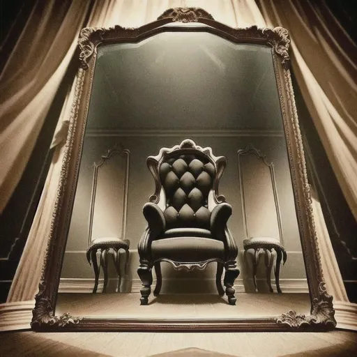 Prompt: concept art of a victorian dark room with a chair in the middle facing an antique mirror, accurate details, ultra fine details, gloomy, gothic, trending on artstation, 4K