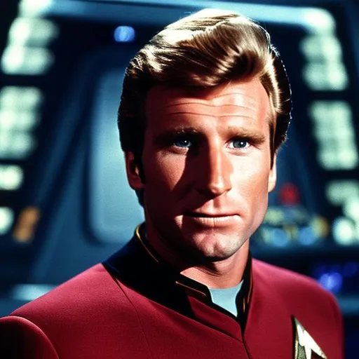Prompt: A portrait of Lloyd Bridges wearing a Starfleet uniform, in the style of "Star Trek the Next Generation."