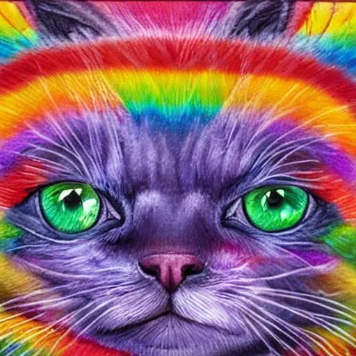 Prompt: Realistic Art of a Happy Rainbow Cat.