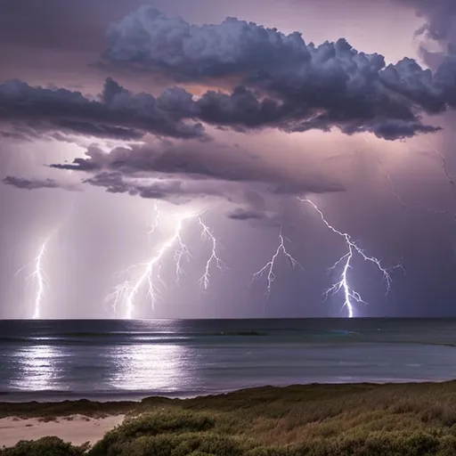 Prompt: Lightning on the coast 