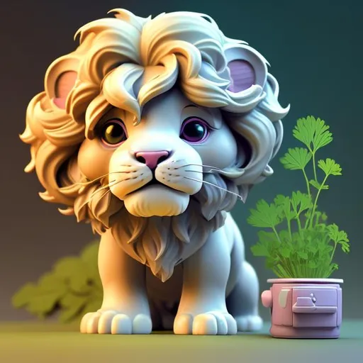 Prompt: tiny cute lion with a mane made of parsley ,toy, standing character, soft smooth lighting, soft pastel colors, skottie young, 3d blender render, polycount, modular constructivism, pop surrealism, physically based rendering, square image