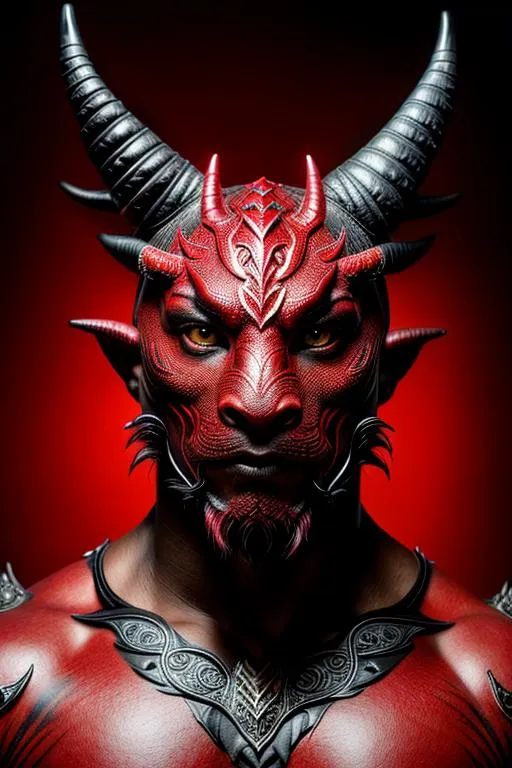 Prompt: Photorealistic Red Dragon, Red Skin and eyes, Black markings on his face, Black horns with red tips,  Intricately Detailed, Hyper Detailed, Hyper Realistic, Volumetric Lighting, Beautiful coloring and face detail