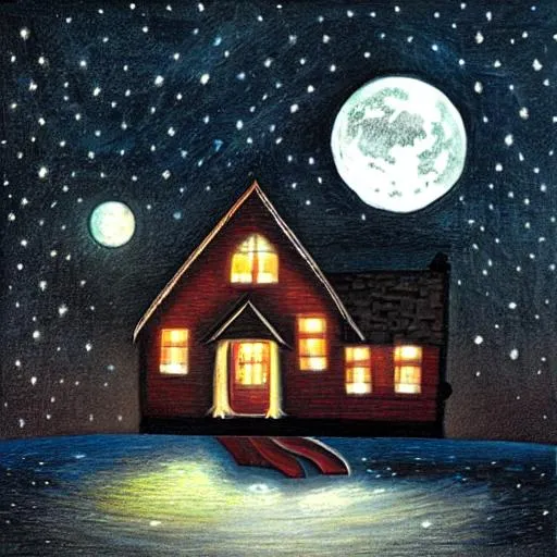 Prompt: house on moon painting