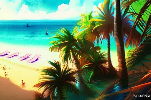 relaxing tropical beach, digital art, concept art, b... | OpenArt