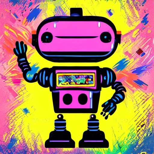 Prompt: colorful detailed pop art style intelligent and friendly robot
