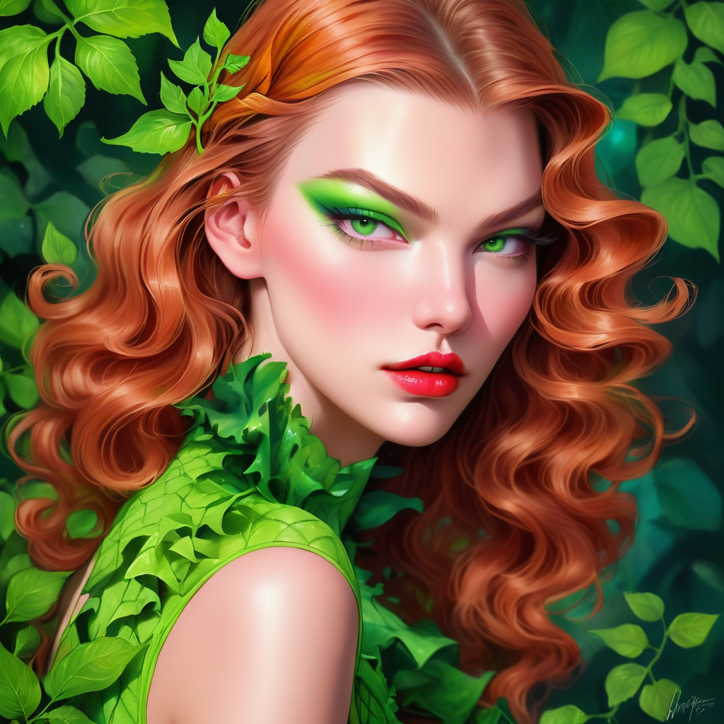 Karlie kloss portrait, poison ivy, digital painting... | OpenArt