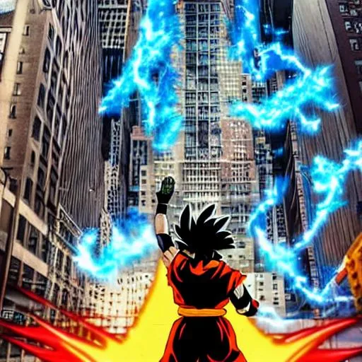 Prompt: Goku kamehameha on new York city