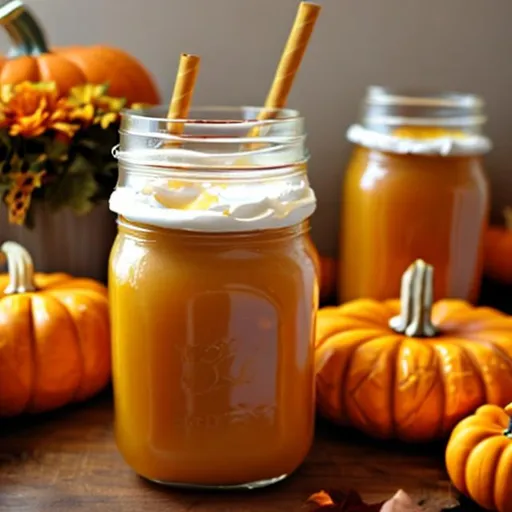 Prompt: pumpkin pie drink in a jar

