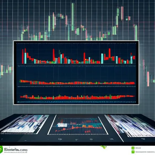 Prompt: dark lighting Stock Trading room with 4 screen background all with different charts