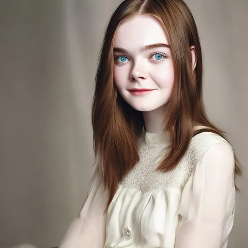 Prompt: Elle Fanning looking beautiful with brunette hair.