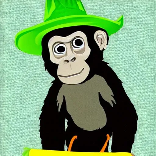 Prompt: A green monky whit a yellow cowboy hat in NFT style 