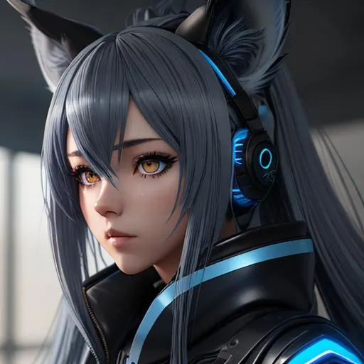 Prompt: An anime girl, (lynx ears )that are (grey),blue latex outfit,long ({dark blue} hair)(midnight blue hair)(fringeless), feeling apathy, concept art, high resolution scan, hd octane render, intricate detailed, highly detailed face, unreal engine, trending on artstation, UHD, 8k, Very detailed,standing on top of a high building, sad, loneliness, full body pose, she has long ({dark blue} hair)(midnight blue hair)(fringeless), pale skin, ([grey eyes] with cat-like iris), (lynx ears )that are (grey), and blue latex outfit, intricate facial detail, intricate eye detail, intricate details,  hyperrealistic full body pose, hyperrealistic ethereal, dark blue and long hair, white lynx ears, sharp jaw, hyperrealistic golden cat eyes , hyperrealistic human nose, hyperrealistic lips, ethereal, divine, hyperrealistic face, hyperrealistic pale skin, intricate eye detail, pale skin, (dark blue latex outfit), fringeless, (forehead showing), highly detailed concept art,  , hd octane, intricate quality, HD, trending on artstation, fringeless, forehead showing ,highly detailed concept art, high resolution scan, hd octane render, intricate detailed, highly detailed face, unreal engine, trending on artstation, UHD, 8k, Very detailed