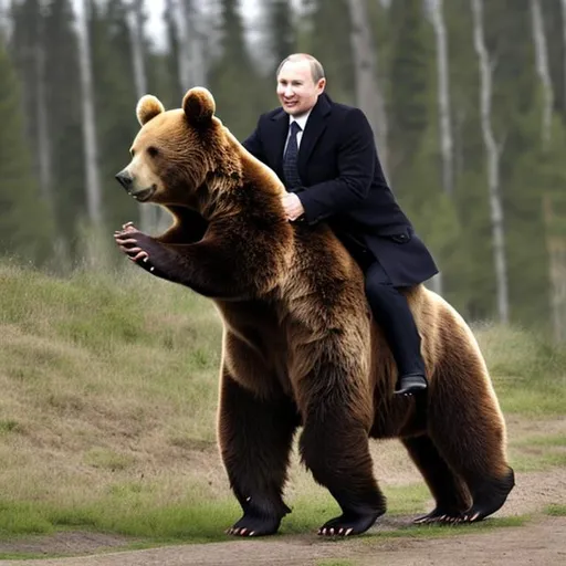 Prompt: Vladimir Putin riding bear